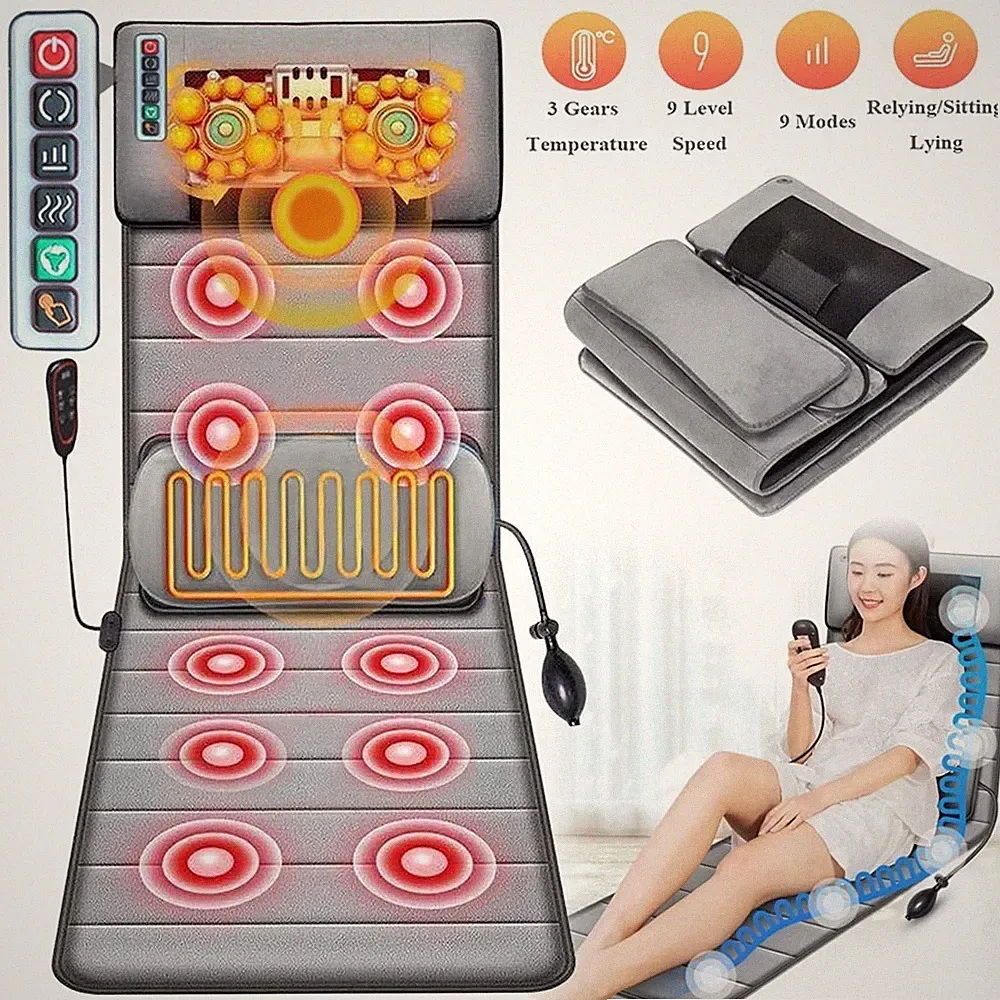 Full Body Heated Massage Mat Electric Back Heat Vibration Massage Pain Relief