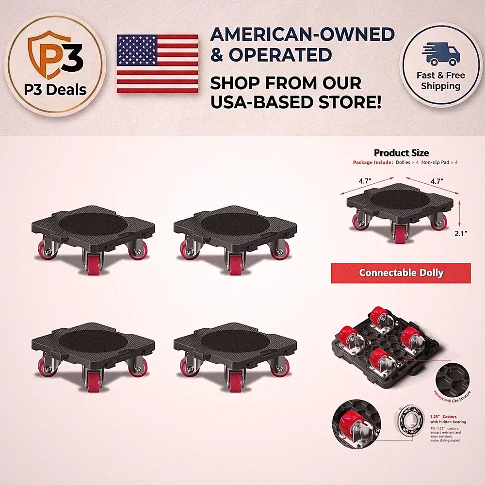 Professional Grade Connectable 4Pack Dollies with 360° Wheels - Ideal for Moving